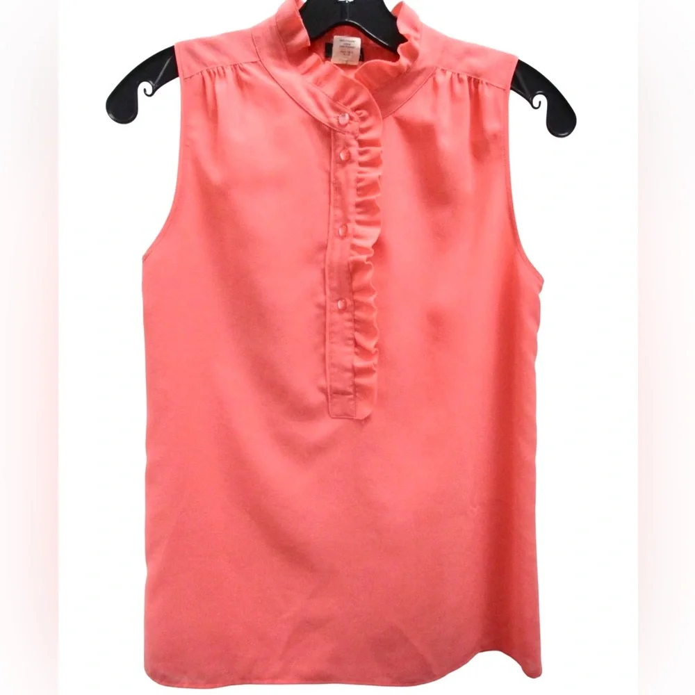 J. Crew Coral Sleeveless Ruffle Blouse